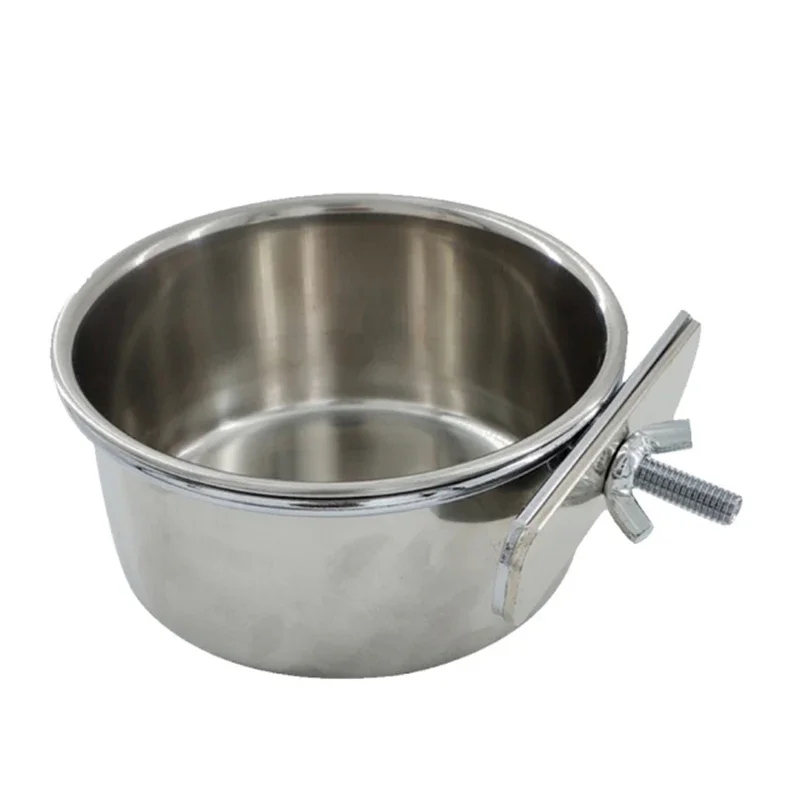 Stainless Steel Pet Birds Parrot Feeder Round Bird Parrot Aviary Pet Food Water Feeding Bowl Pets Hang Cage Clip Cup Dispenser