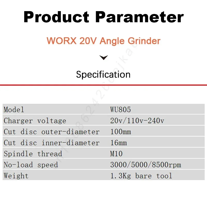 Worx Cordless Angle Grinder WU805 Bare Tool 20v 100x16mm 8500rpm Brushless Adjuastable for Polishing Cutting Sander Share Kress