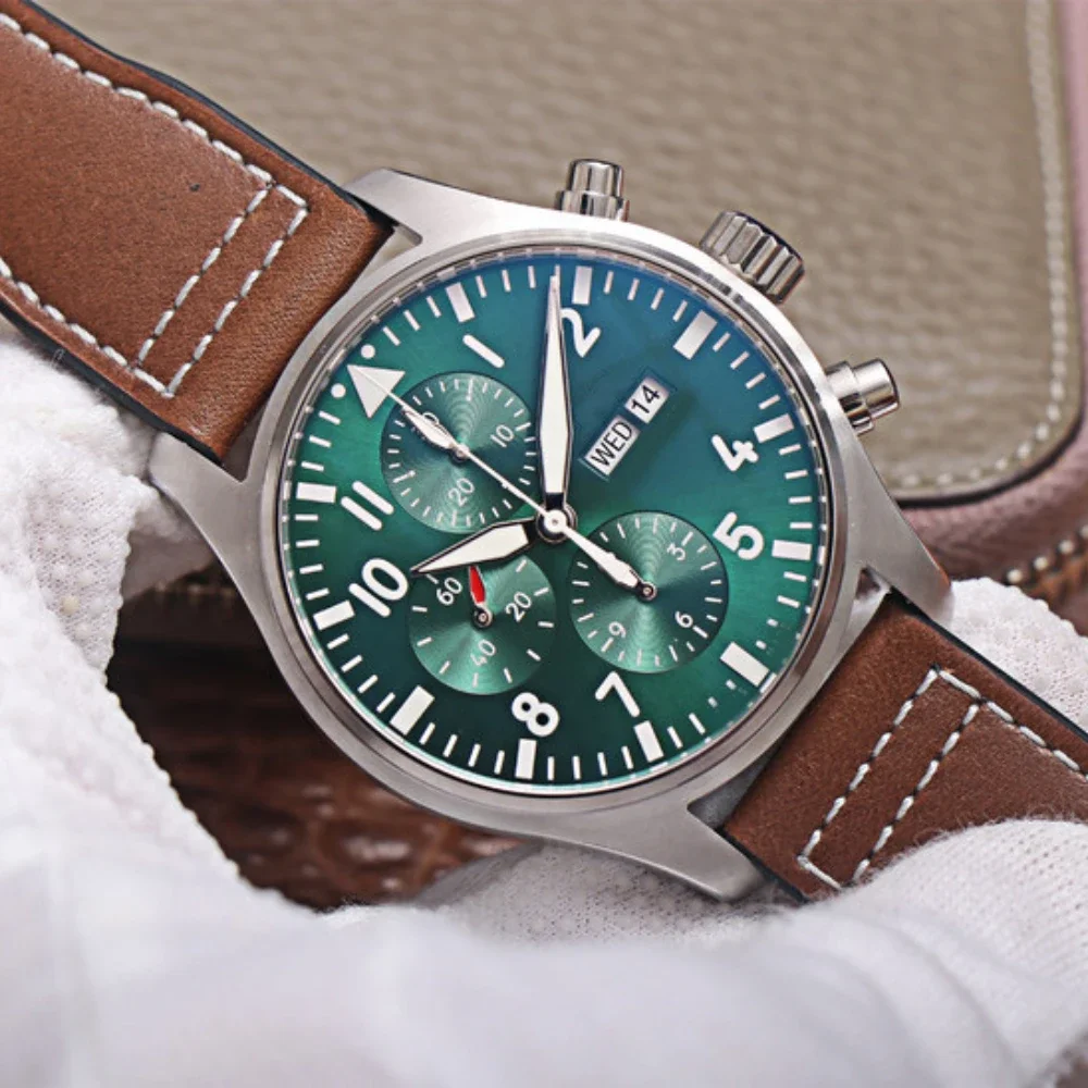 

Top Men Watches Mechanical Movement Automatic Chronograph IW377726 Green Dial Leather Strap 43mm Luxury High Quality AAA Clocks