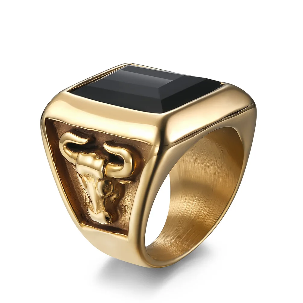 Punk Rock Titanium Steel Cattle Head Bull Animal Rings Big Square