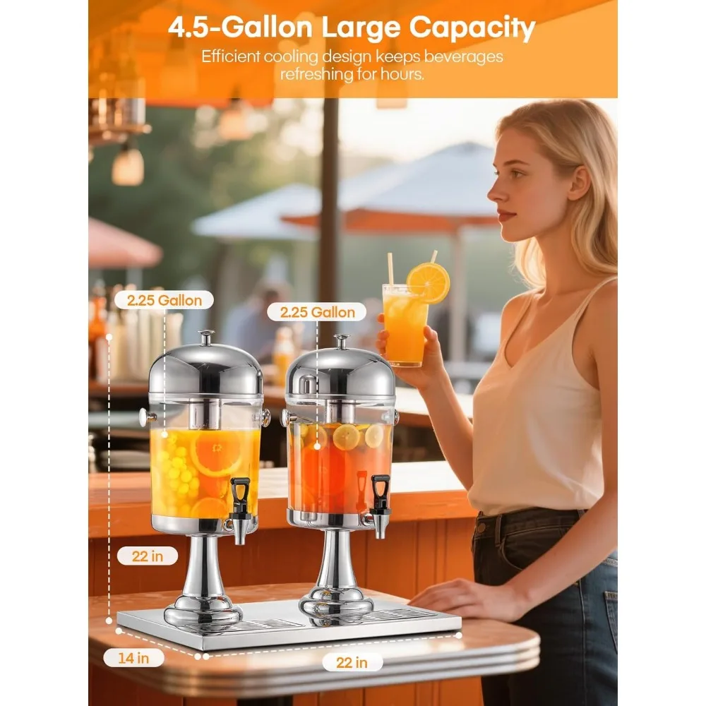 beverage dispenser, 4.5 gallon drink dispensers for parties, stainless steel drink dispenser with ice core, drip tray, beverage