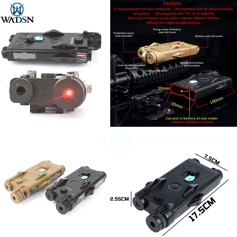 Tactical WADSN Airsoft AN PEQ-2 Battery Case Red Laser Hunting