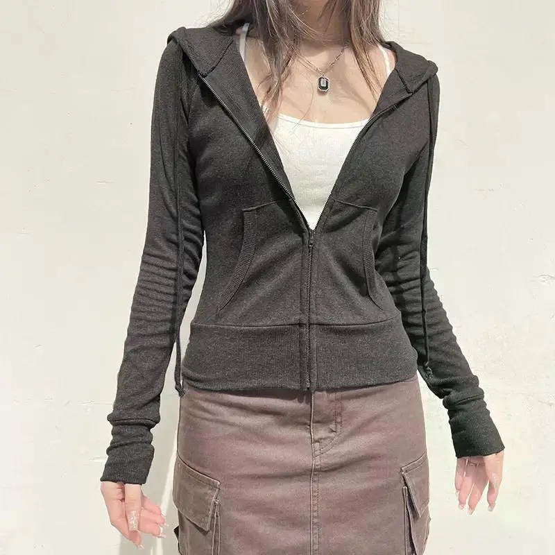 Casual Streetwear Basic Hooded Pockets Sweatshirt Tracksuit Solid Long Sleeve Hoodies Women 2026 Autumn Spring Fashion