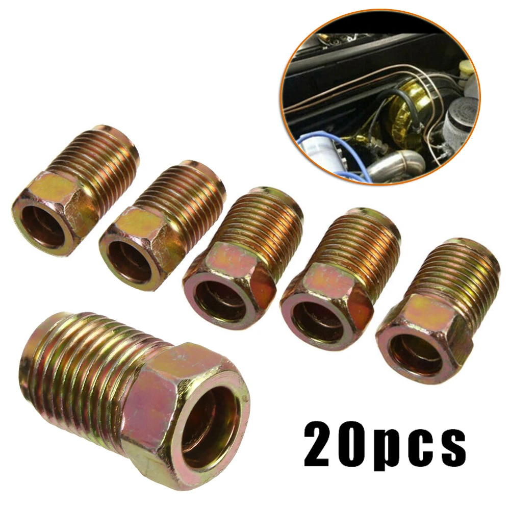 

20pcs Brake Line Fittings Kit Iron Plating Zinc Male Nuts For 3/16" Tube Inverted Flares Metric End Union Nuts