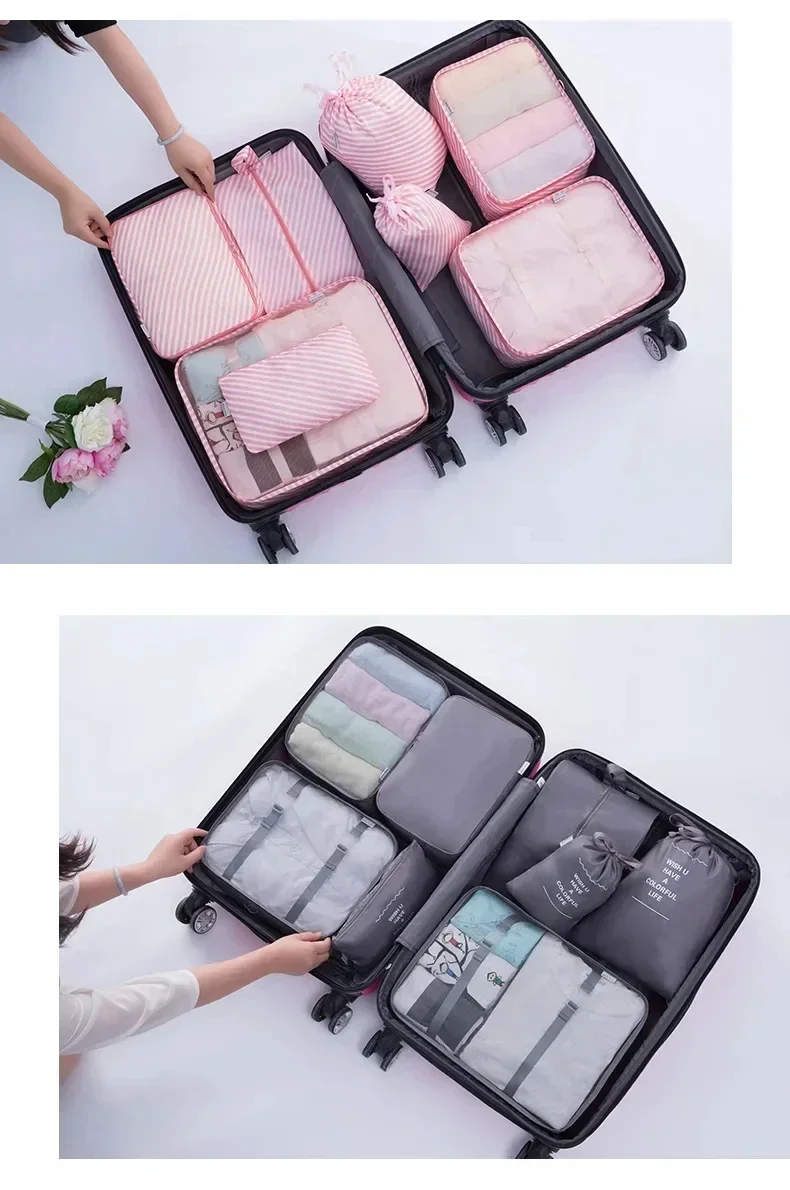 7-piece Set Travel Bag Organizer Clothes Luggage Travel Organizer Blanket Shoes Organizers Bag Suitcase Pouch Packing Cubes