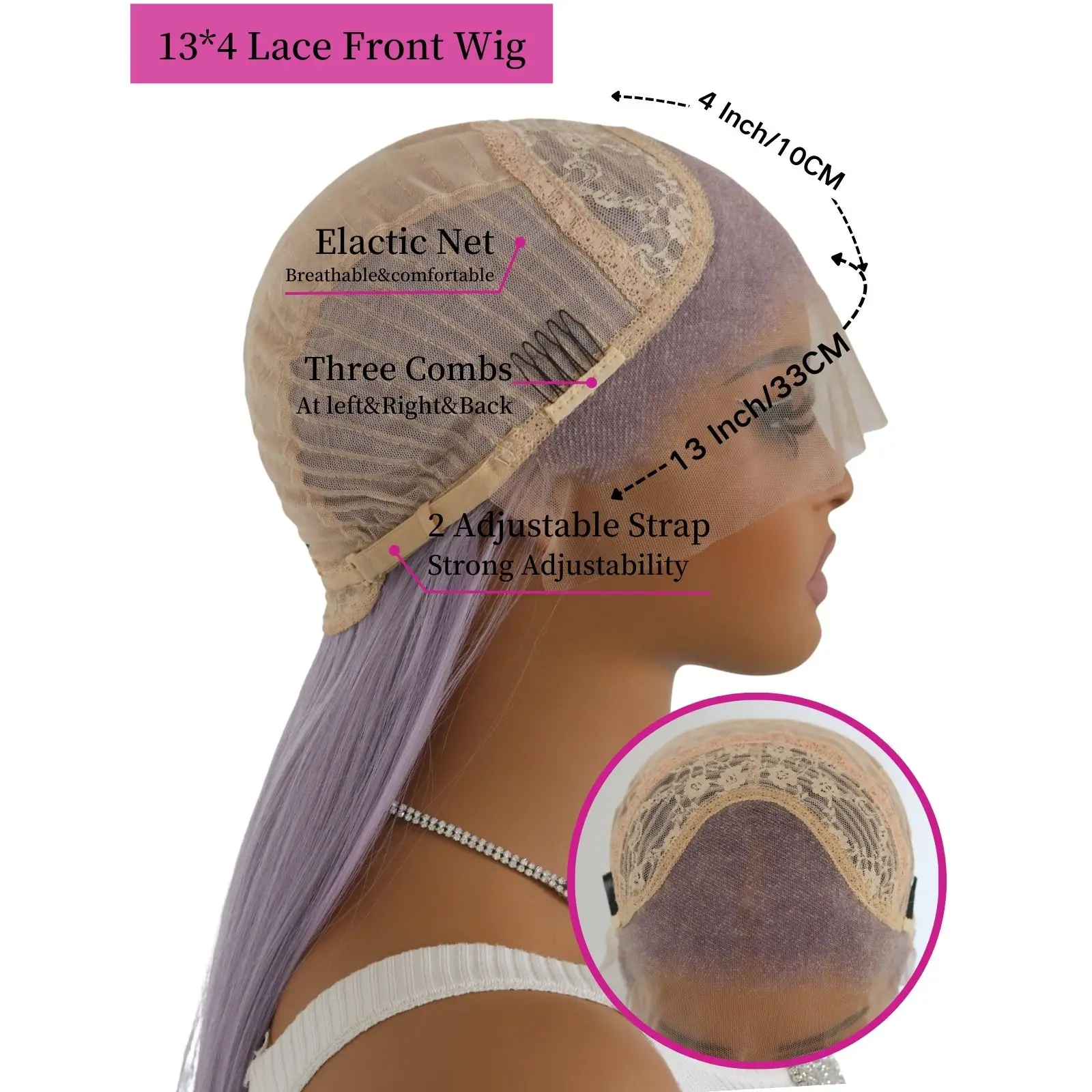 Lavender Purple Synthetic Lace Front Wigs Long Straight Lavender 13×4 Lace Front Wig Heat-resistant Synthetic wig 24Inch