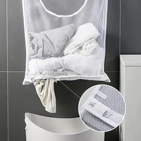 Dirty Clothes Storage Bag Basket Frame Bucket Foldable Mesh Laundry Bathroom Wall Hanging Household Clothing Organizer with Hook 3