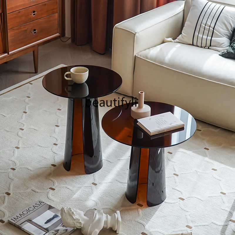 

Combined Tea Table Light Luxury Acrylic Height and Height Combined Tea Table Tea Table Simple Fashion Brown Side Table