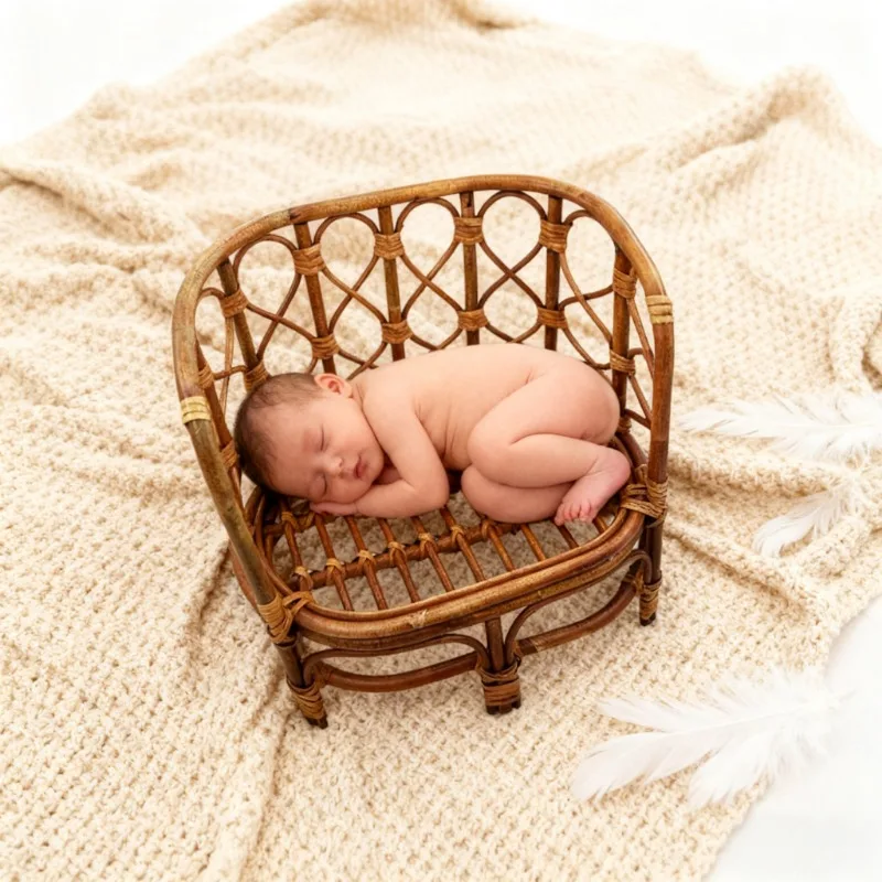 Newborn Photography Props 1pc Baby Bamboo Bench Bed Rattan Basket Container Essential Infant Pose Studio Shooting Accessories