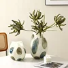 Blue and Green Markings Grid Spot Glass Vase Pebble Flower Vase Floral Arrangement Accessories Terrarium Home Decoration 2
