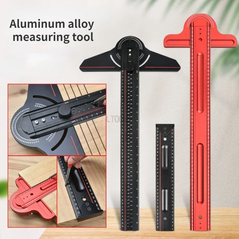 T-shaped Rotary Angle Ruler Hole Ruler Woodworking Marking Ruler Square Triangle Marking Gauge Aluminum Alloy Measuring Tools woodworking construction multi function scribing ruler contour gauge scribe compass carpentry graffiti line measuring hand tools