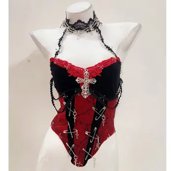 Red Lace Halter Neck Bodysuit 1