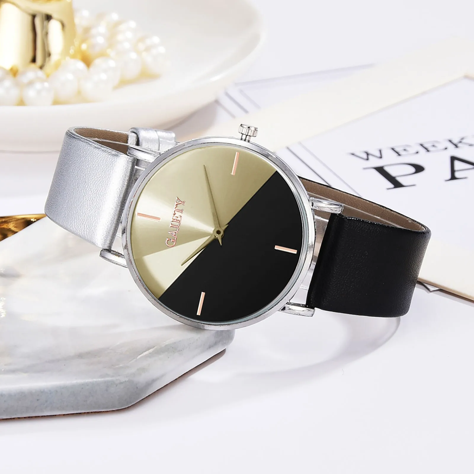 Clothing Accessories Light Luxury Geometric Stitching Style Ladies Watch Fashionable Simple Style Quartz Wristwatch Reloj Mujer 3
