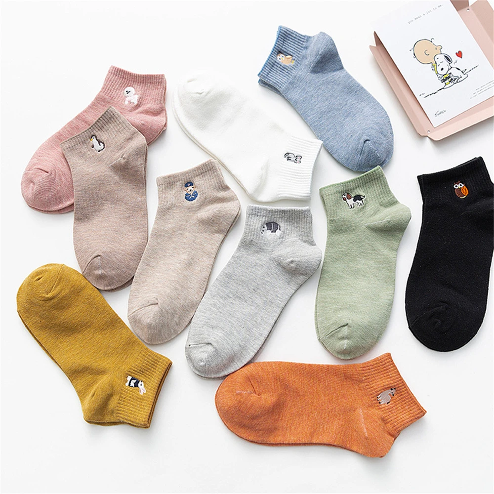 Neue Frauen niedliche Stickerei Bär Hund Eule Katze Vogel Kaninchen Schaf Süßigkeiten Farbe lustige Socken Kawaii Knöchel Sokken Drops hip – Detail 22