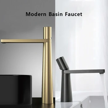 Rubinetto per lavabo moderno Miscelatore per bagno in ottone spazzolato oro Rubinetto per lavabo grigio Maniglia singola Rubinetto per lavabo monoforo Rubinetto per acqua 1