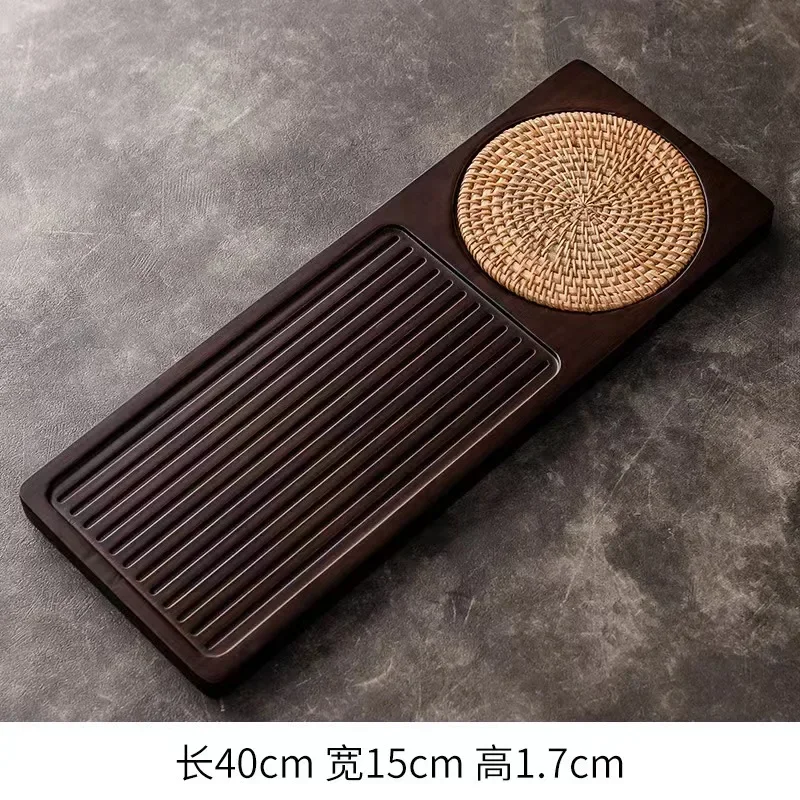 Wooden Serving Tray Tea Tray Solid Bamboo Wood Tea Tray Portable Rattan Mat Rectangle