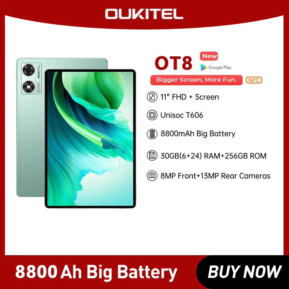 Oukitel Ot8 Tablet 4G Da 11 Pollici Fhd + Display 6Gb Ram 256Gb Rom 8800Mah Tablet Android 13 Tablet Tablet Con Fotocamera Posteriore Da 13Mp