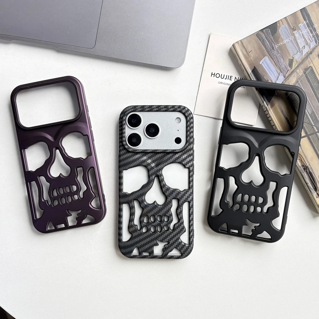 Retro Fashion Matte Hollow Out Skull Skeleton Shockproof Protective Phone Cover Case