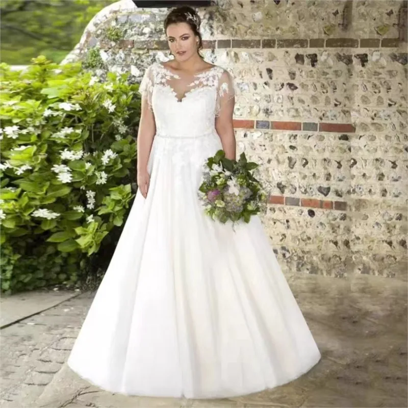 

European and American New Wedding Dress Bride Floor-Length Gauzy Gown White Classic Lace for Women