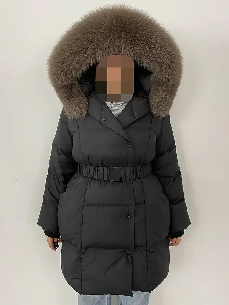 Description Picture 5 of itemWinter Hooded Whitte Duck Down Coat 2024 New Oversize Ladies Outerwear Long Real Fur Jacket Women Natural Fox Fur Collar Jacket