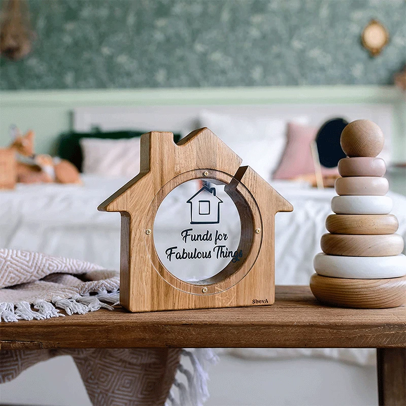 

Копилка-домик для украшения дома, копилка деревянная прозрачная в форме домика для гостиной, прикроватного столика, спальни, настольного компьютера, декоративный подарок