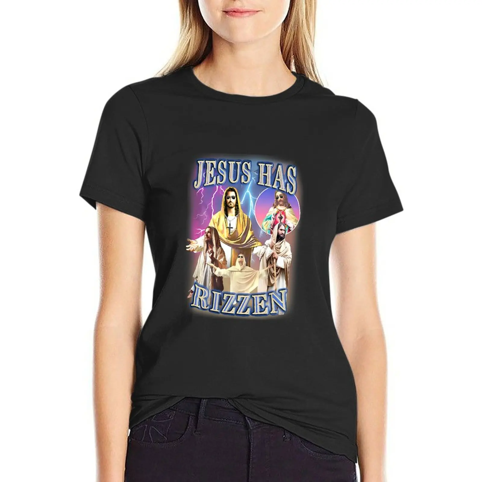 

Jesus Has Rizzen T-Shirt spring clothes Women 2024 black t-shirts for Women