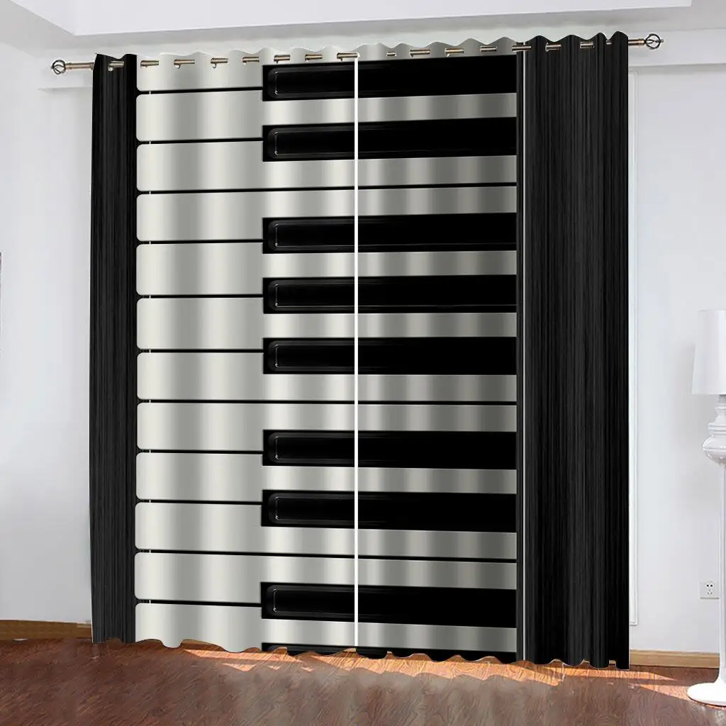 2Pcs Rock Band Theme Curtains Drummer Pattern Print Living Room Bedroom Music Lover Decor Sun Shade Window Drapes 2