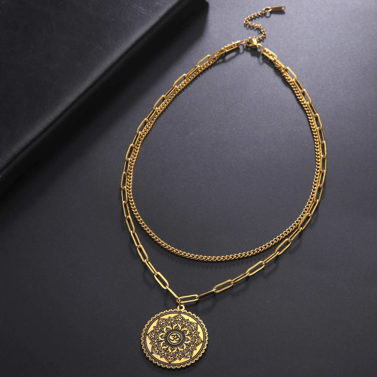 Dawapara Vintage Buddhismus Mandala Yoga Anhänger OM Halskette Religiöse Geometrie Meditation Amulett Edelstahl Schmuck – Detail 4