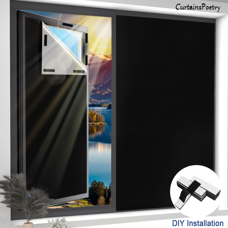 100% Portable Blackout Curtains Film Cloths Travel Shades Temporary Window Blinds with Hook & Loop Tabs for Baby Nursery Bedroom