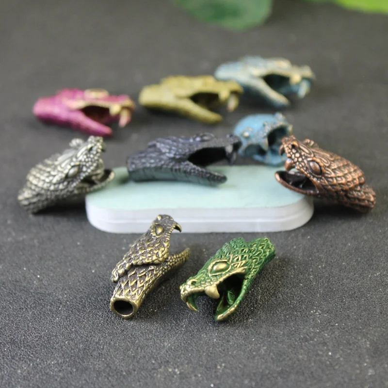 DIY Python Snake Head Knife Bead Pure Brass Handmade Woven Paracord Lanyard Pendant Accessories Vintage EDC Outdoor Tool Hanging