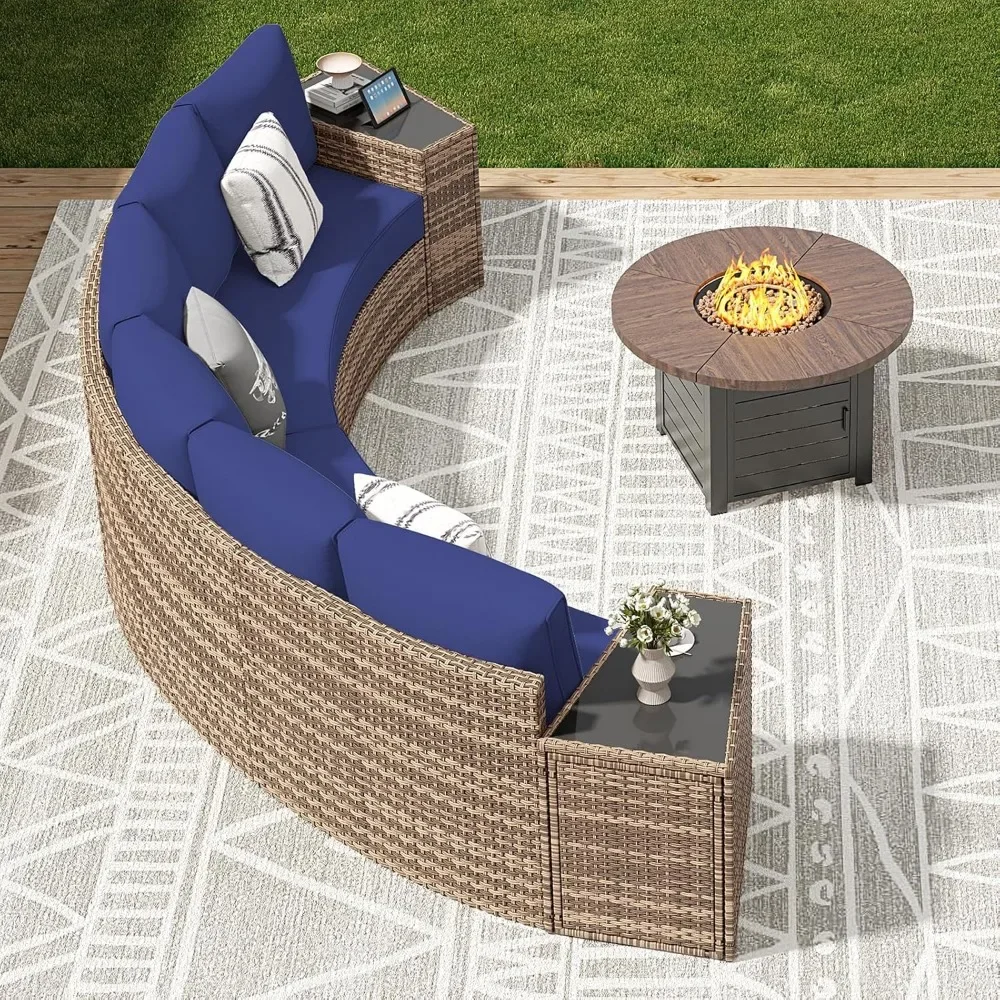 Patio Furniture Sets, Half-Moon Sectional Round Sofa Set, Outdoor Patio Furniture with Cushions, Garden Furniture Sets