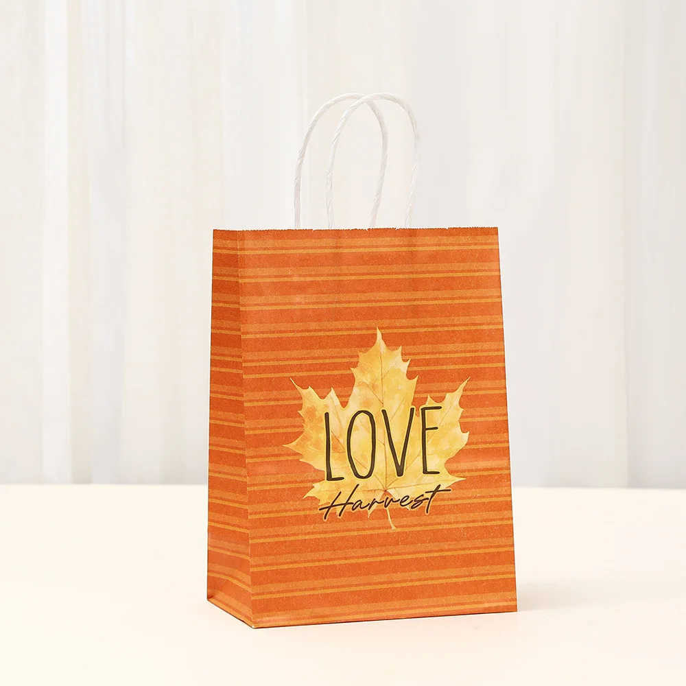 Autumn Pumpkin & Maple Leaf Kraft Paper Gift Bags for Candy, Sweets, Cookies, Party... - SKU KPGB1129 - UGI Packaging