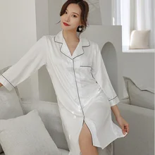 

Shirt Pajamas Robes White Womens Negligee V-Neck Top Gown Nightgown Summer Sleepwear Turn-down Collar Sleepshirts Dress Homewear