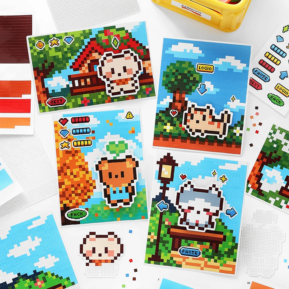 Kawaii Animal Pixel Collage Stickers for DIY Crafts & Decoration