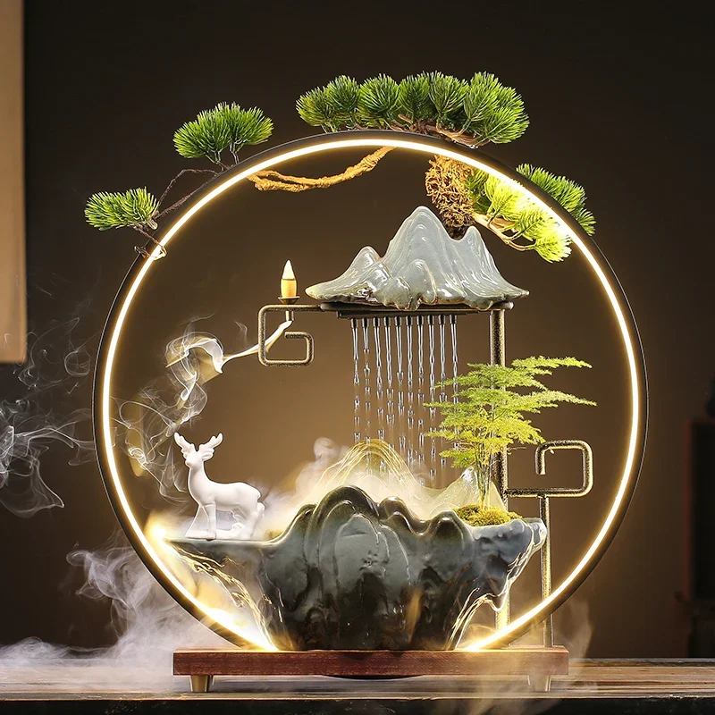 

High Mountain Water Lucky Decoration Circulating Water Creative Fountain Humidifier Living Room Office Desk Surface Panel