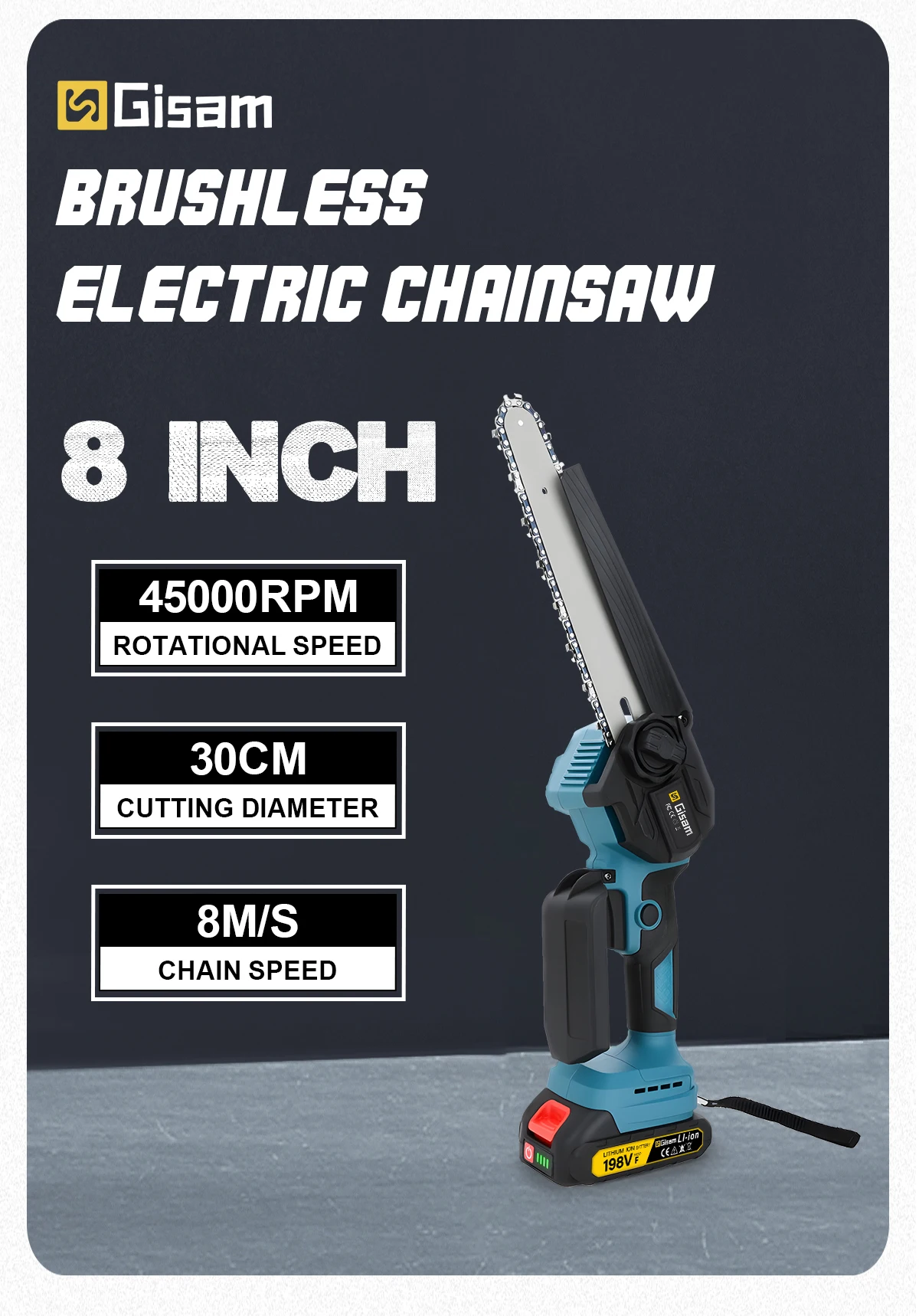 8 Inch Brushless Electric Chainsaw Cordless Portable Electric Saw Woodworking Po