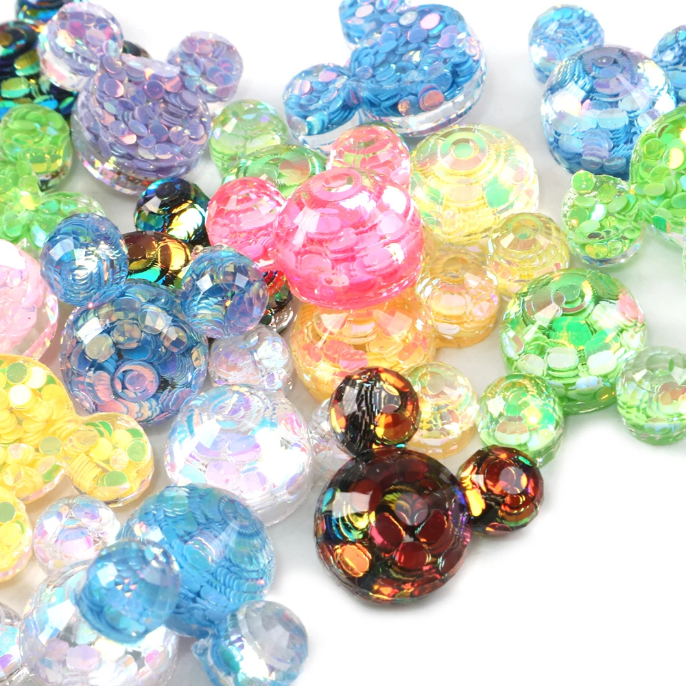 20pcs Mickey Sequins Chunky Glitter 3D Transparent Resin Charms Flat Cabochons Embellishment DIY Earring Keychain Jewelry Making