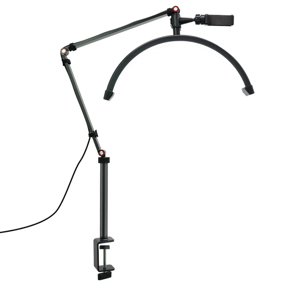 Desktop LED Video Light Half-moon Fill Light 3000K-6000K C-Clamp for Beauty Salon Makeup Live Streaming Bedside Night Lights