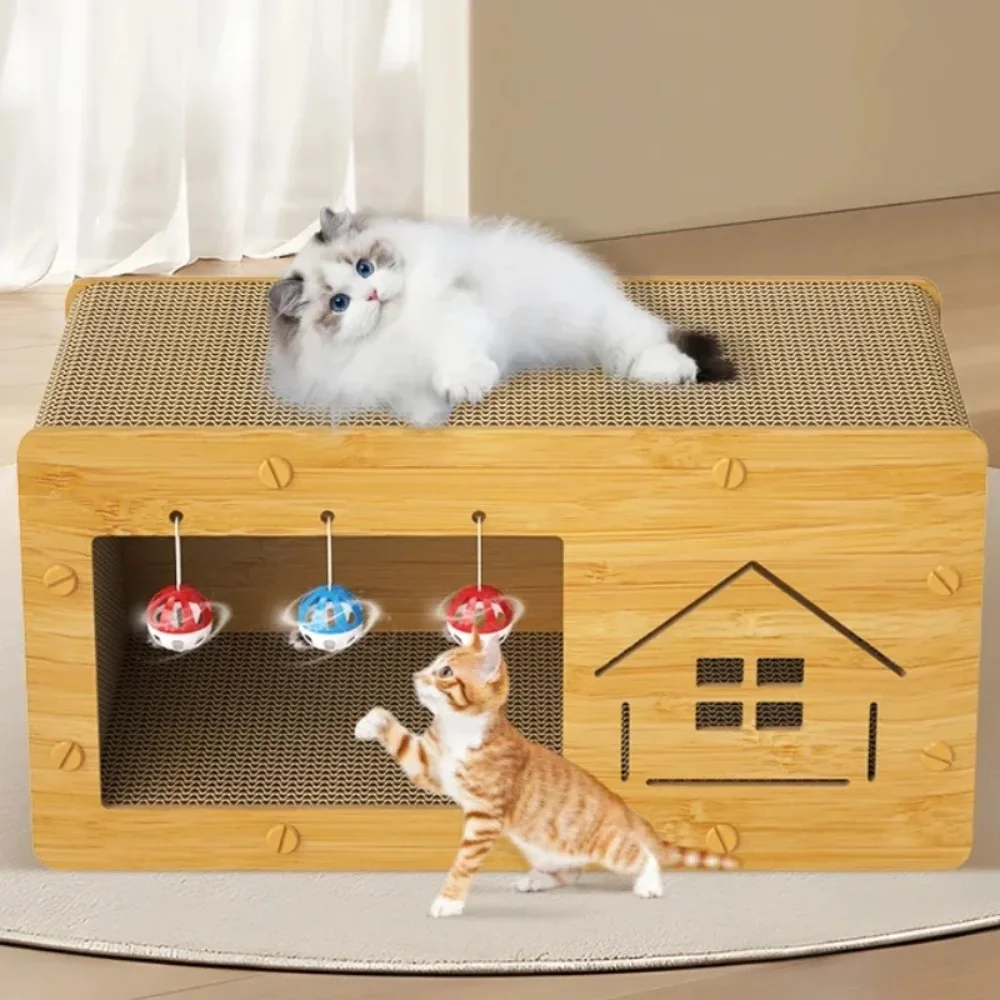 

Corrugated Paper Bed for Cats House Beds and Furniture Cat House with Catdboard Scratcher Sandboxes for Big Cat Pet Supplies
