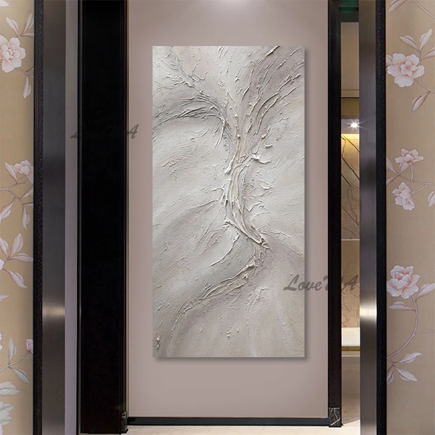

No Framed Oversized Canvas Art Light Grey Thick Textured Handmade Abstract Oil Painting Wall Decoration Picture Home Artwork