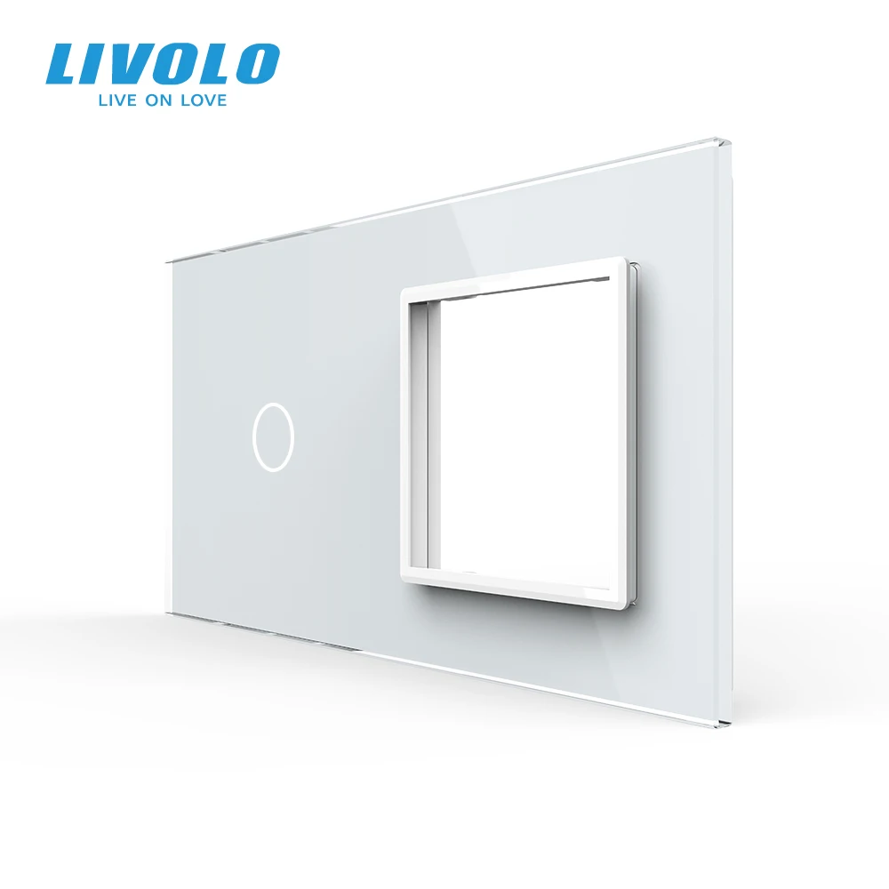 Livolo EU Standard Luxury White Pearl Crystal Glass 151mm*80mm 1Gang + 1 Frame Glass Panel Switch Tempered Glass Anti Glare smart wall switch wall touch switch socket light switch cover tempered glass frame switch glass panel