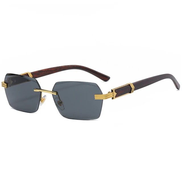  - Luxury Rimless Square Sunglasses Man Brand Designer Frameless Gradient Sun Glasses Woman Fashion Vintage Wooden Oculos De Sol