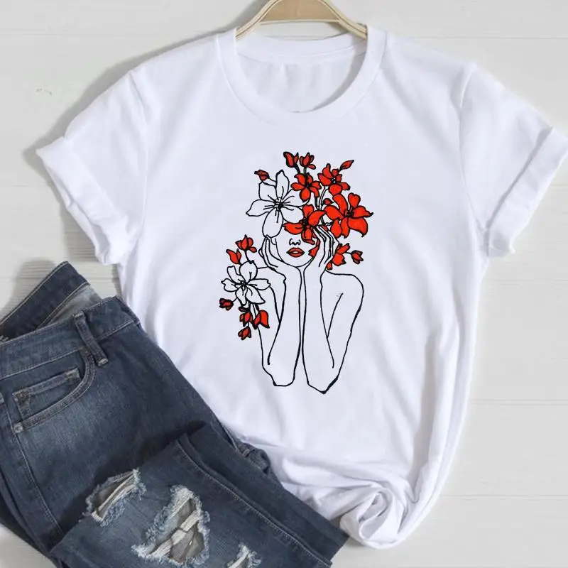 Clothing Floral Women Print European and American Short-sleeved T-shirt Women Clothing Tops Oversized T Shirt