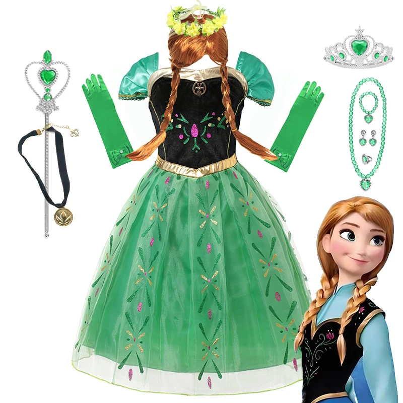 

2024 Disney Frozen Anna Dresses Kids Summer Clothes Children Princess Dress Girl Fancy Birthday Carnival Party Children Clothing