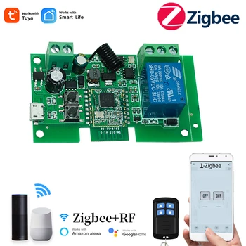 지그비 스마트 조명 스위치 모듈, DC AC 7-32V 220V RF433, 10A 릴레이 수신, 알렉사 구글 어시스턴트, 투야 스마트 라이프