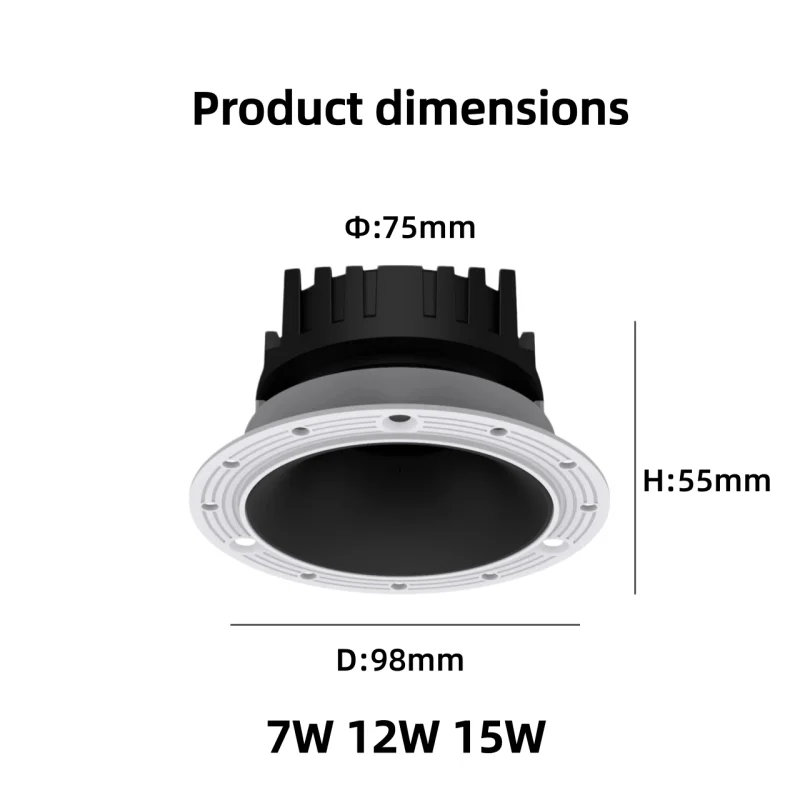 2026Pre Embedded Hidden15 °   조정 가능한 디밍이 가능한 LED COB 다운라이트 천장 램프 스포트라이트7W12W15W AC85-265V 홈 오피스 매장용