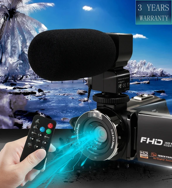 Caméra ultra HD 4K avec zoom numérique 18X, caméscope numérique 64mp, écran  tactile rotatif de 4,0 pouces, microphone, télécommande, carte SD 64gb,  deux batteries (noir) - K&F Concept