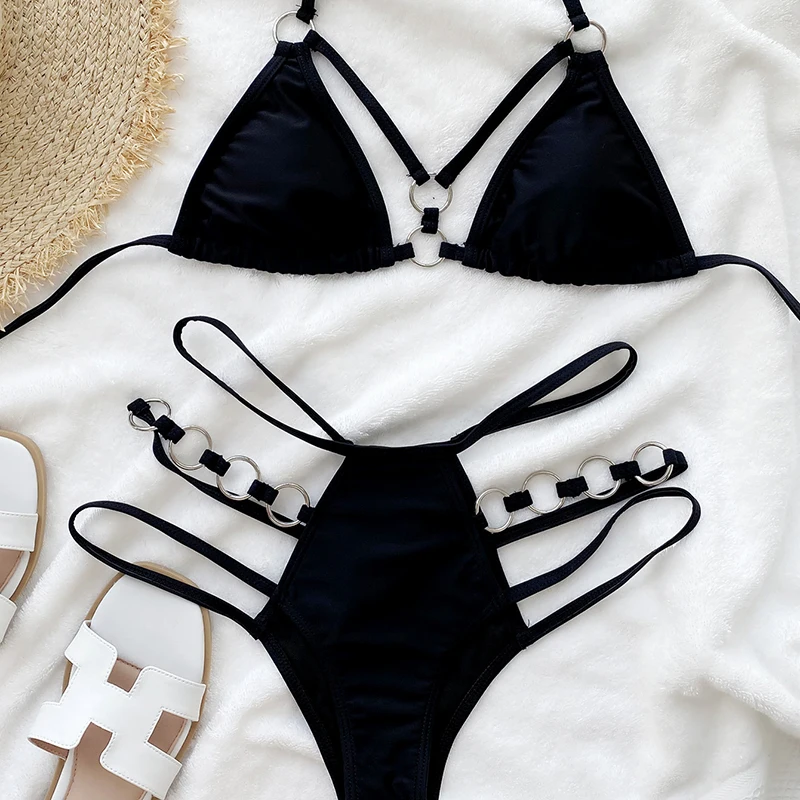 Women Steel Ring Bikini Set 2024 Extreme Sexy Bathing Suit 2 Pieces Swimsuit Push Up Female Swimwear Thong Beach Wear Damen Hot