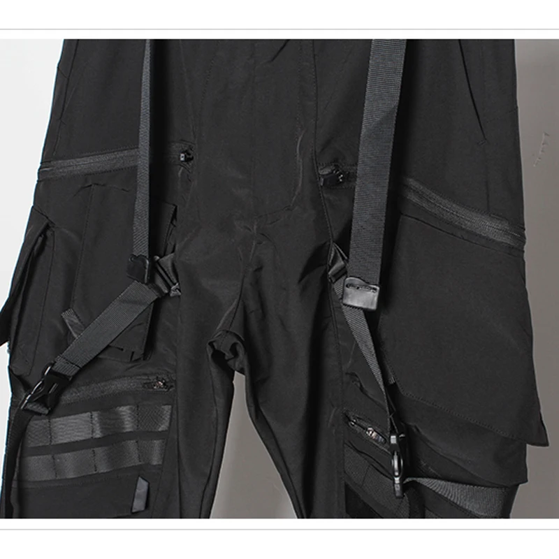 Techwear Functional Cargo Pants Men Fashion Tactical Ribbons Design Trousers 2025 Spring Hip Hop Streetwear Pants Black 6