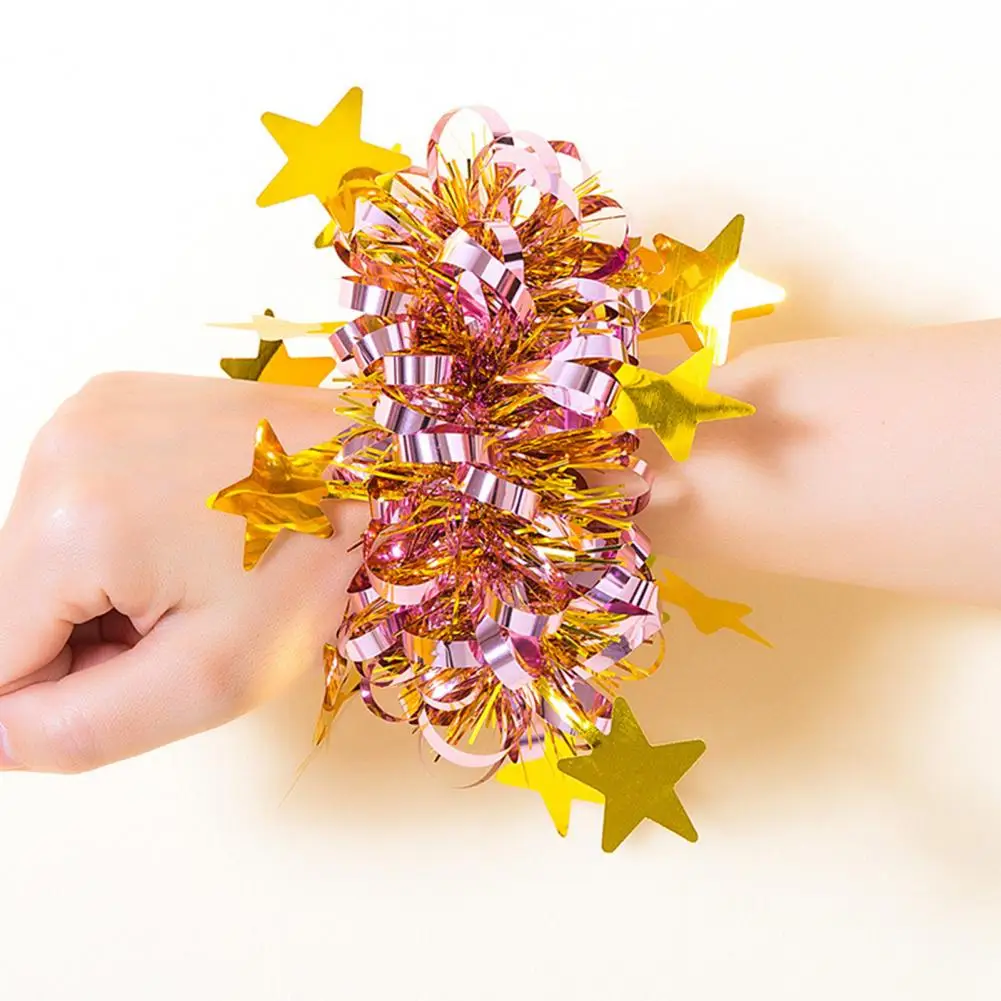 2Pcs Kids Dance Wrist Flower Star Decor Elastic Rubber Band Wristband Pom Poms Children Performance Party Wear Accessory